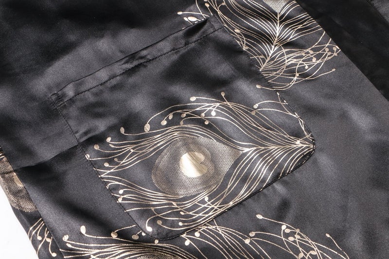Valennia Women Long Silky Bathrobe Satin Kimono Robe Floral Printed Dressing Gown Sleepwear Black and Feather - Image 3
